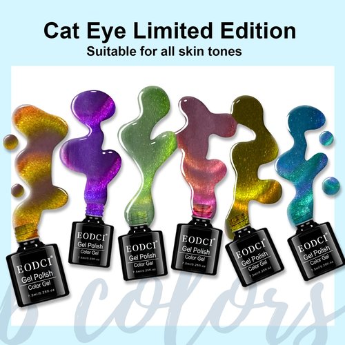 eodci 6 Colors Two-tone Cat Eye Nail Polish, Upgraded Magnetic Gel Polish Kit with Magnet Stick, Galaxy Chameleon Effect Silky Cat Eye Nail Gel Soak Off Nail Art Salon Manicure Home Ladies Gift
