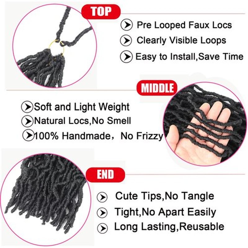 Faux Locs Crochet Hair 18 Inch,6 Packs Soft Locs,Pre Looped Faix Locs For Black Women,Synthetic Braiding Hair Crochet Braids Dreadlock Extensions (18in,1B#)