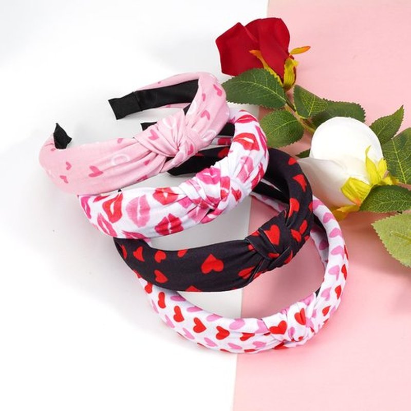 Budsmile 4PCS Valentines Headbands Love Heart XOXO Knotted Wide Headband for Women Girls Yoga Valentine's Day Hair Band Makeup Hair Hoops Hair Accessorise