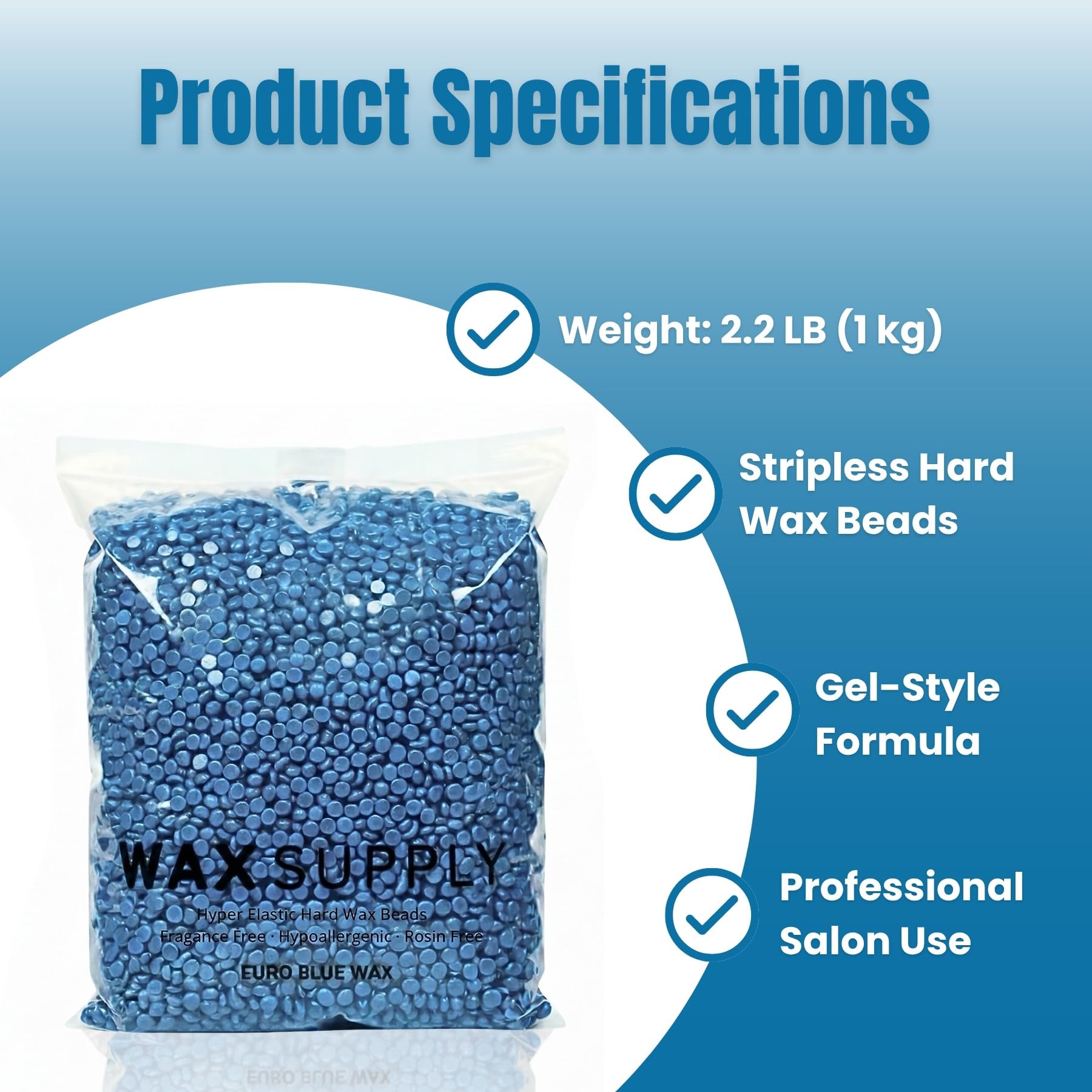 Euro Blue Hard Wax Beads – Professional Stripless Blue Wax, Rosin-Free, Strong Grip & Balanced Elasticity – All-Purpose Salon Formula for Coarse Hair & Full Body Waxing – Unscented (2.2 lb (1 bag))