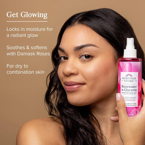 Heritage Store Rosewater & Glycerin Facial Mist - Hydrating Spray for Dry Skin, 12 FL OZ | Alcohol-Free, Hypoallergenic