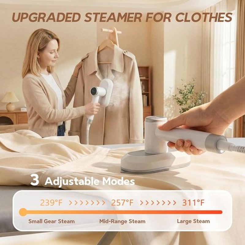Skiennix 2 In 1 Clothes Steamer - 1550W Fast Heating, 1100ml Tank, Portable Wrinkle Remover (White)