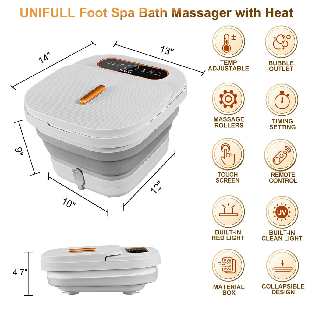 UNIFULL Collapsible Foot Spa Bath with Heat, Touch Screen, Remote Control, Massage Rollers, Timer, Bubble, Foot Pedicure Kit, Temperature Control Pedicure Foot Spa, Foot Bath