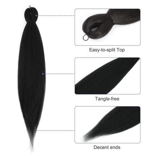 ROSDINA Pre-stretched Braiding Hair - 36 Inch 8 Packs Natural Black Super Long Braiding Hair For Twist or Box Braids, Yaki Texture Hot Water Setting Synthetic Braiding Hair Extensions (36 Inch, 1B-8P)