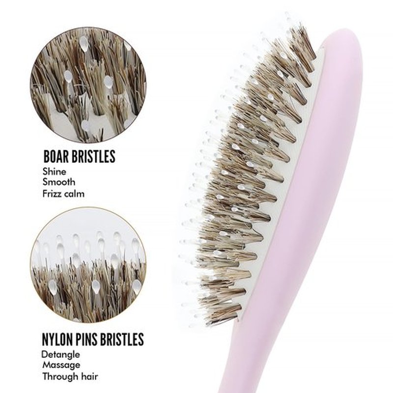 KISMETICS Boar Bristle Hair Brush -boar bristles + nylon pins， Smoothes & Detangles All Hair Types, Hairbrush for Women, Men & Kids, Distributes Oils for Natural Shine & Stimulates Scalp