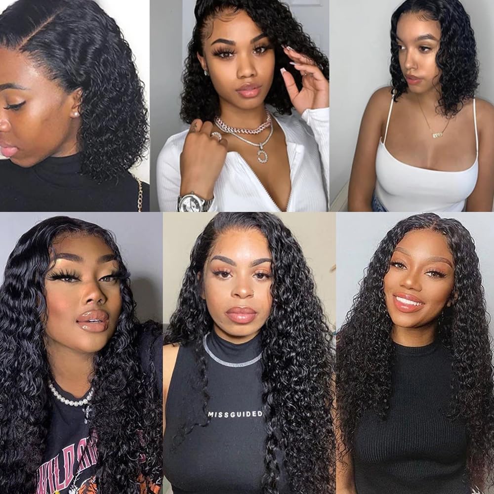 Wahairse Human Hair Bundles 1B Deep Wave Bundles Natural Color Human Hair Unprocessed Brazilian Virgin 3 Bundles Quick Weave Human Hair Extensions 300g (1B# Deep Wave, 14 16 18)
