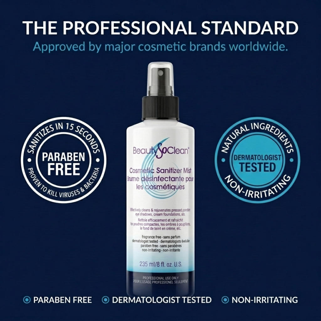 Beautysoclean Cosmetic Sanitizer Mist - (8.0 oz.) Makeup Sanitizing Spray for Powder-based Makeup Palettes & Pressed Cream Foundations, Bronzers, Concealers, Blushes, Eyeshadows.