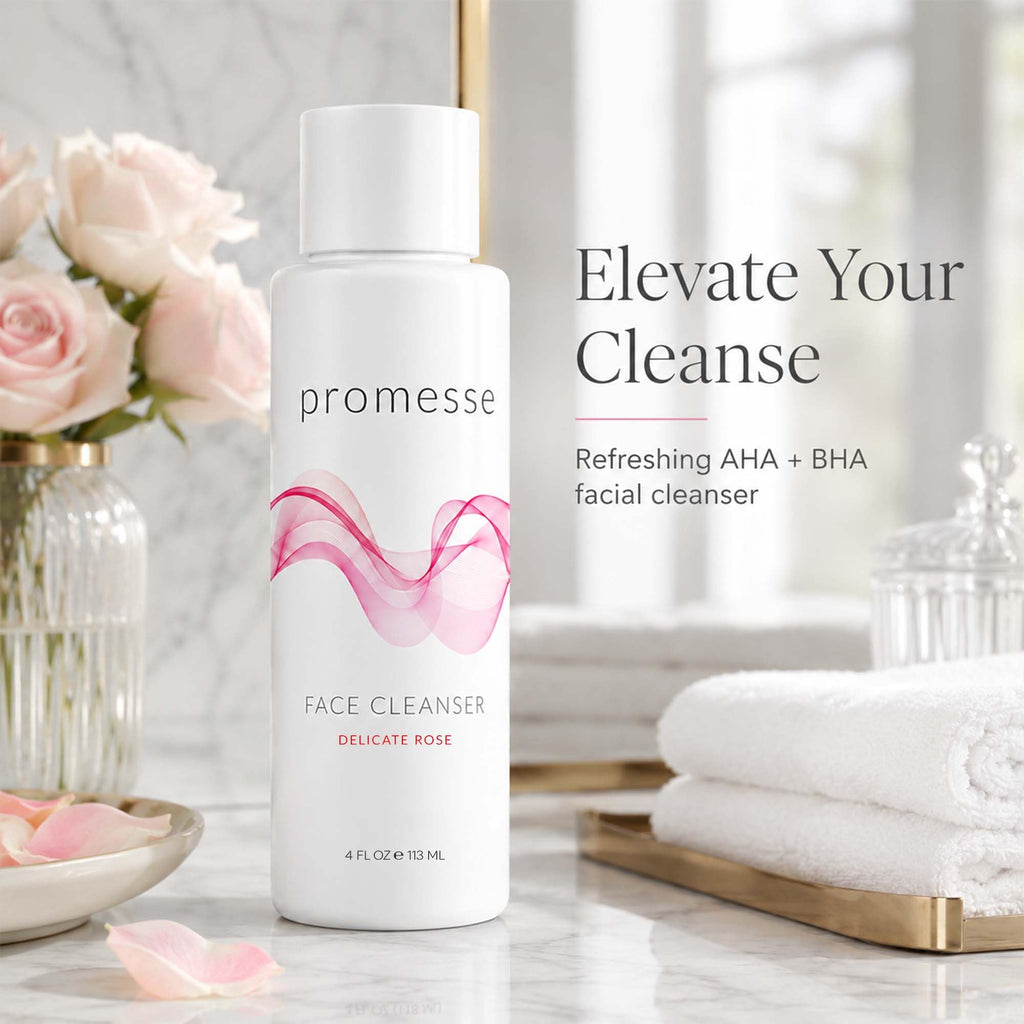 promesse Acne Control Facial Cleanser with Glycolic & Salicylic Acid, Gentle AHA/BHA Exfoliating Cleanser for Acne-Prone & Oily Skin, Rose Scented Hydrating Face Wash, 4 fl oz