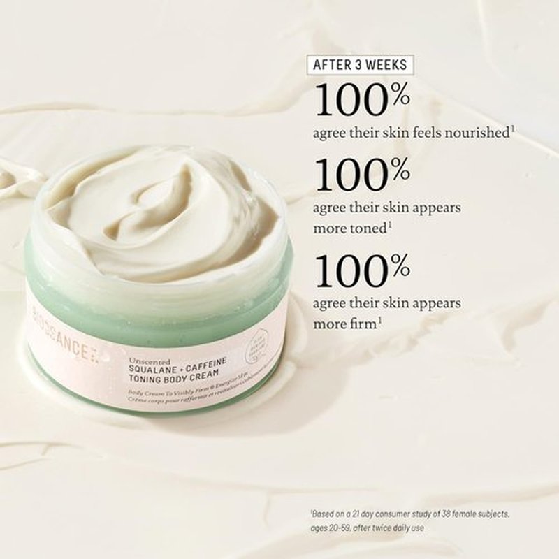 Biossance Squalane + Caffeine Toning Body Cream - Firming Moisturizer for All Skin Types | Vegan & Fragrance-Free