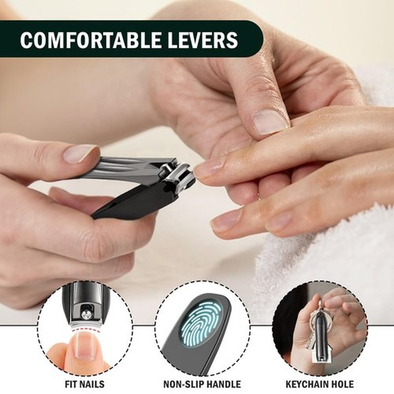 FVION Large Nail Clippers with Catcher, 2 PCS Anti-Splash Fingernail & Toenail Clippers, Stainless Steel Self-Collecting Nail Cutters for Effortless Nail Care - Metal Case Packing