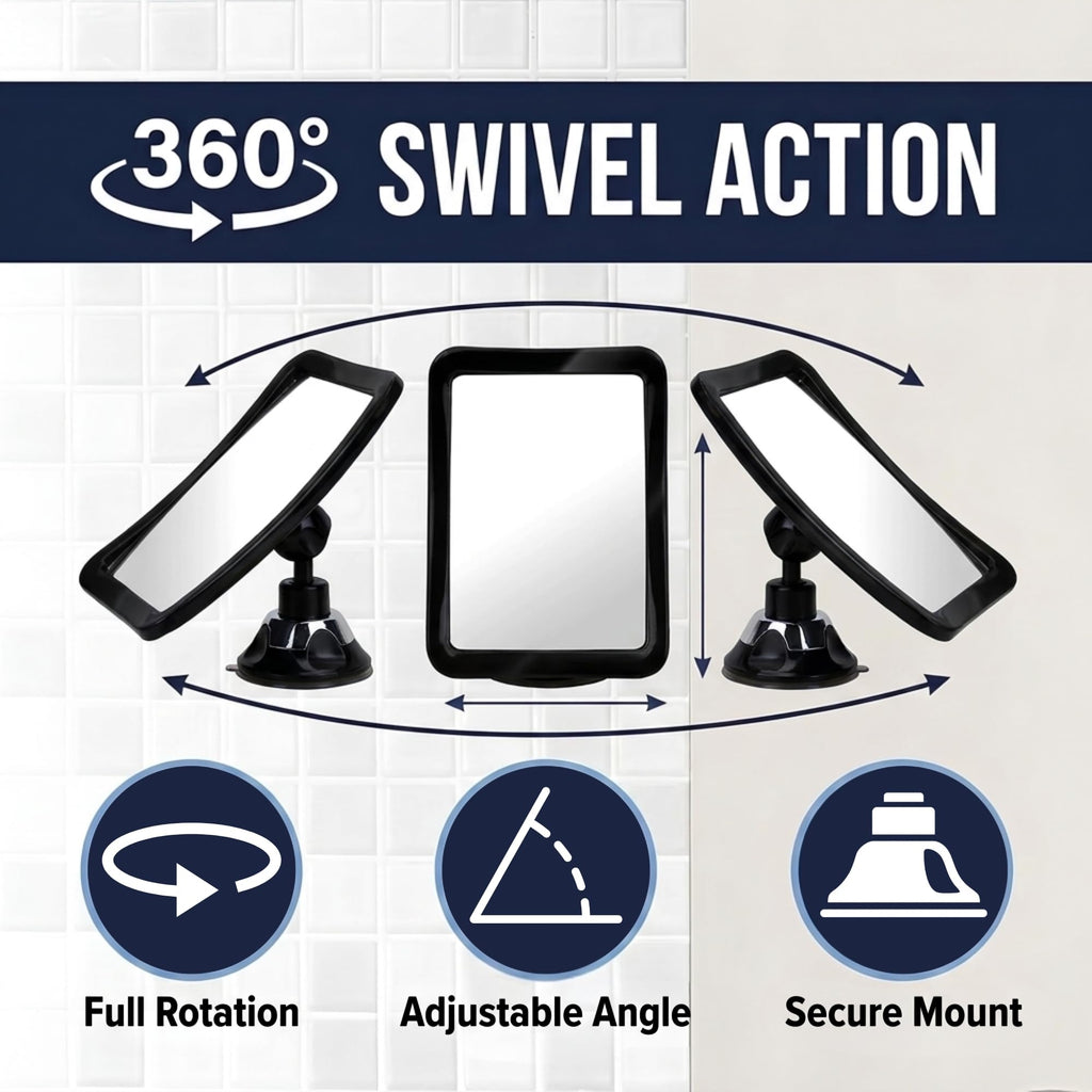 MIRRORVANA Fogless Shower Mirror for Shaving with Upgraded Suction, Anti Fog Shatterproof Surface and 360° Swivel, 1X Magnifying, 6.3 x 6.3 Inch (Black)