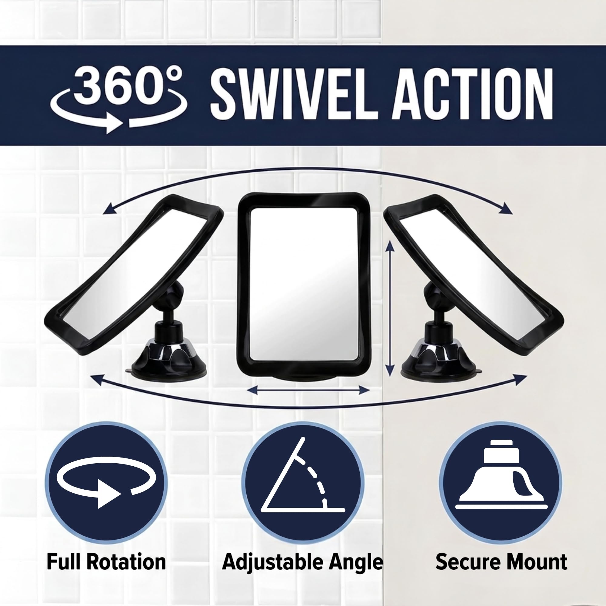 MIRRORVANA Fogless Shower Mirror for Shaving with Upgraded Suction, Anti Fog Shatterproof Surface and 360° Swivel, 1X Magnifying, 6.3 x 6.3 Inch (Black)