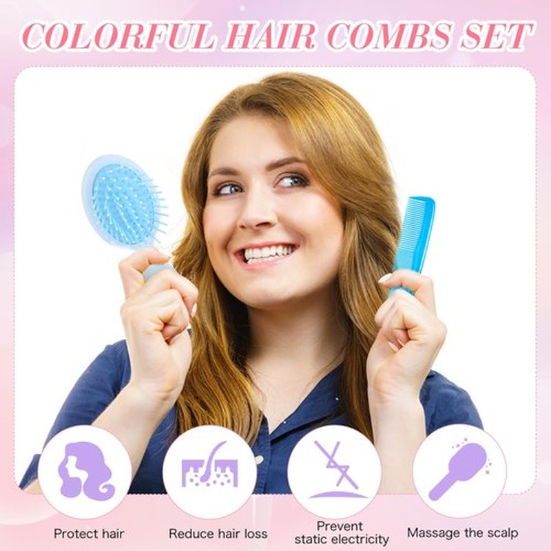 12 Pack Wet Small Hair Brush Combs Set, 6 Detangler Mini Brush Detangling Travel Hair Brush 6 Plastic Fine Wide Combs for Women Men Kids Toddler Girls Baby(Bright Color)