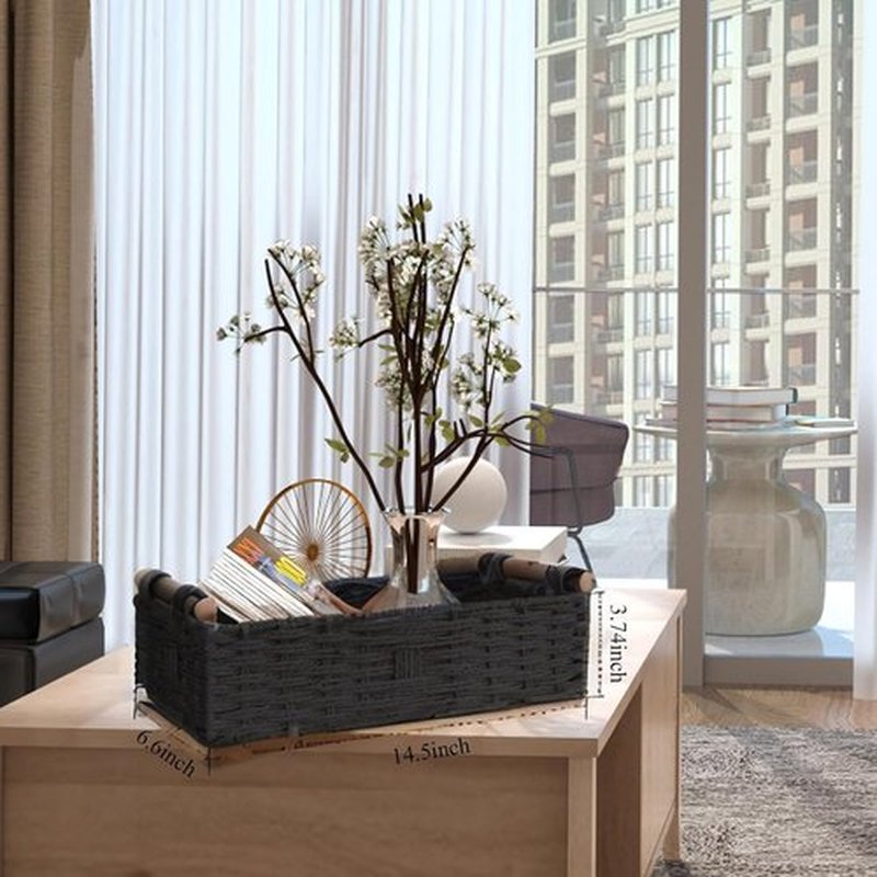 Skiennix Round Paper Rope Storage Basket - Decorative Wicker Bins with Handle for Organizing | Black