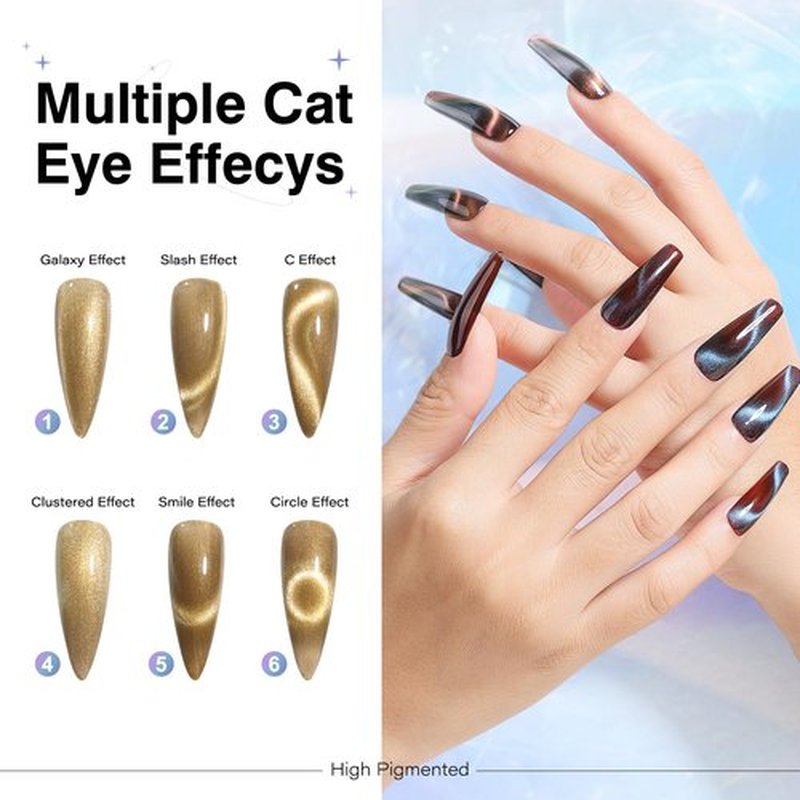 Nicedeco Hema Free Cruelty Free Vegan Cat Eye Gel Nail Polish, High Gloss Long Lasting Soak Off LED U V Gel Polish 6 Colors Set 41
