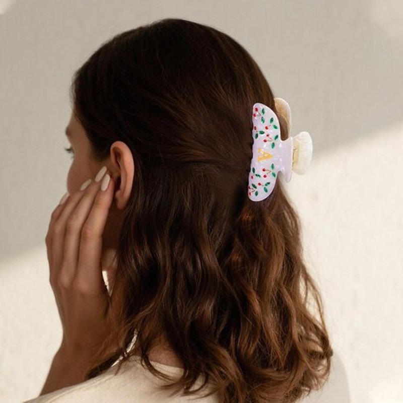 Fohufo Initial Cherry Hair Clips for Women - Letter Elegant Hair Claw Clips, Cherry Pattern Fashion Claw Clips With Rhinestones, Birthday Gifts for Women, Letter A
