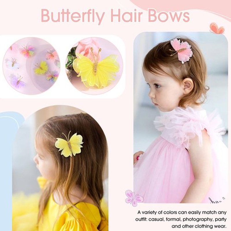 Oaoleer 16PCS Mini Butterfly Hair Clips, 2" Tulle Mesh Hair Bow Pins Colorful Butterfly Hair Barrettes Wedding Hair Accessories for Baby Girls