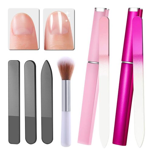 Dr.nail 5Pcs Glass Nail Files- Crystal Fingernail Files with Case, Nano Glass Nail Shiner Polishers for Natural Nails- Festive Nail Care Gift Set for Women Girl Wife Beauty Lovers Home Salon Manicure