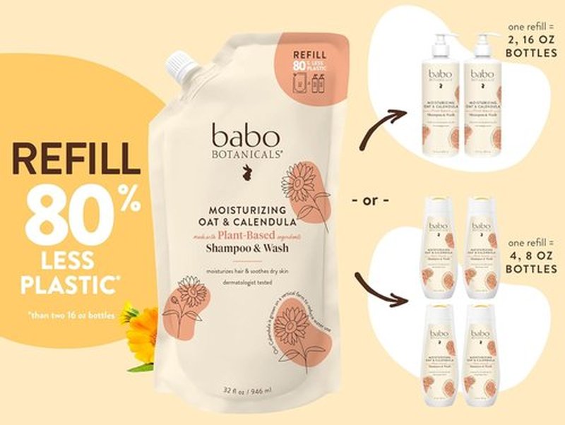 Babo Botanicals 2-in-1 Oat & Calendula Shampoo | Gentle Moisturizing Wash for Sensitive Skin – Vegan & Family-Safe