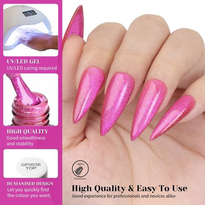 TUTUYU Pink Cat Eye Gel Nail Polish,Iridescent Quicksand Galaxy Holographic Pink Cateye Gel Polish with Magnet, fuchsia Gel Shimmer Velvet Soak Off Uv Led Home Diy Manicure - GP0105
