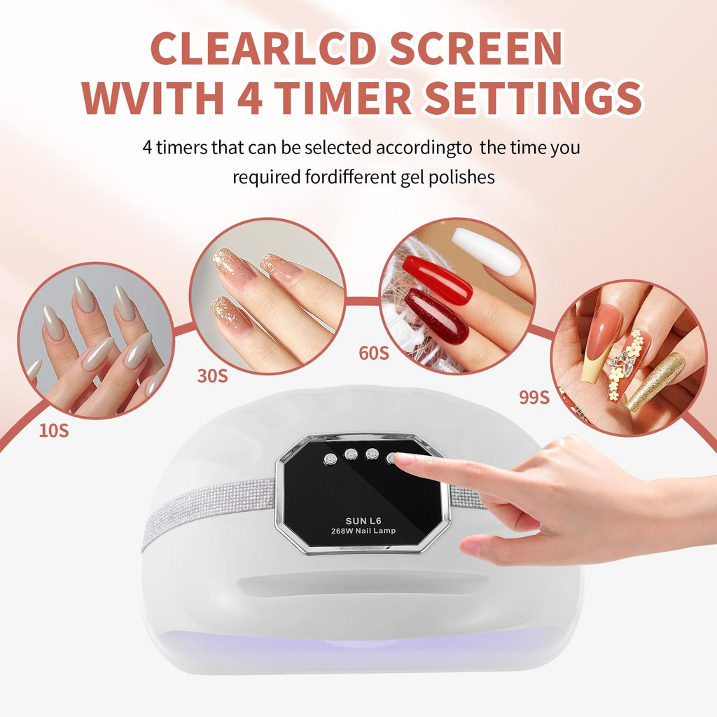 UV LED Nail Lamp for Two Hand, 268W Nail Dryer for Gel Polish, Large Space UV Light for Nails,45 LED Beads and Professional Manicure Nail Lamp with Automatic Sensor (White)