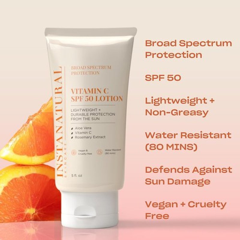 InstaNatural Vitamin C SPF 50 Sunscreen Lotion - Lightweight, Non-Greasy Moisturizer with Aloe Vera | 5 Fl Oz