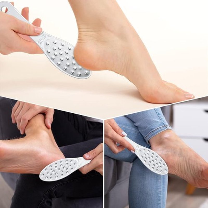 Skiennix Stainless Steel Foot Scraper - Double-Sided Callus Remover for Wet/Dry Skin | Easy to Clean Pedicure Tool