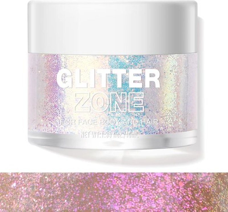 LANGMANNI Holographic Body Glitter Gel - Color Changing Vegan Formula for Body, Face & Hair | 1.35 oz (Sparkling Pink)