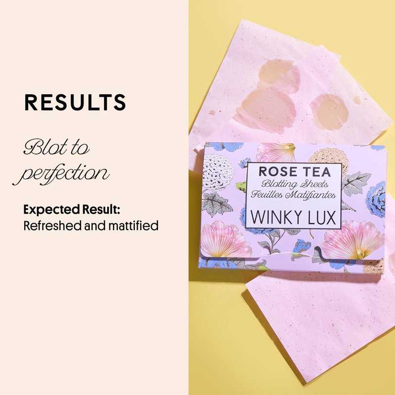 Winky Lux Rose Tea Oil Blotting Sheets – Shine Control Blotting Papers in Travel Compact, Instantly Absorb Oil & Reduce Shine Without Disturbing Makeup