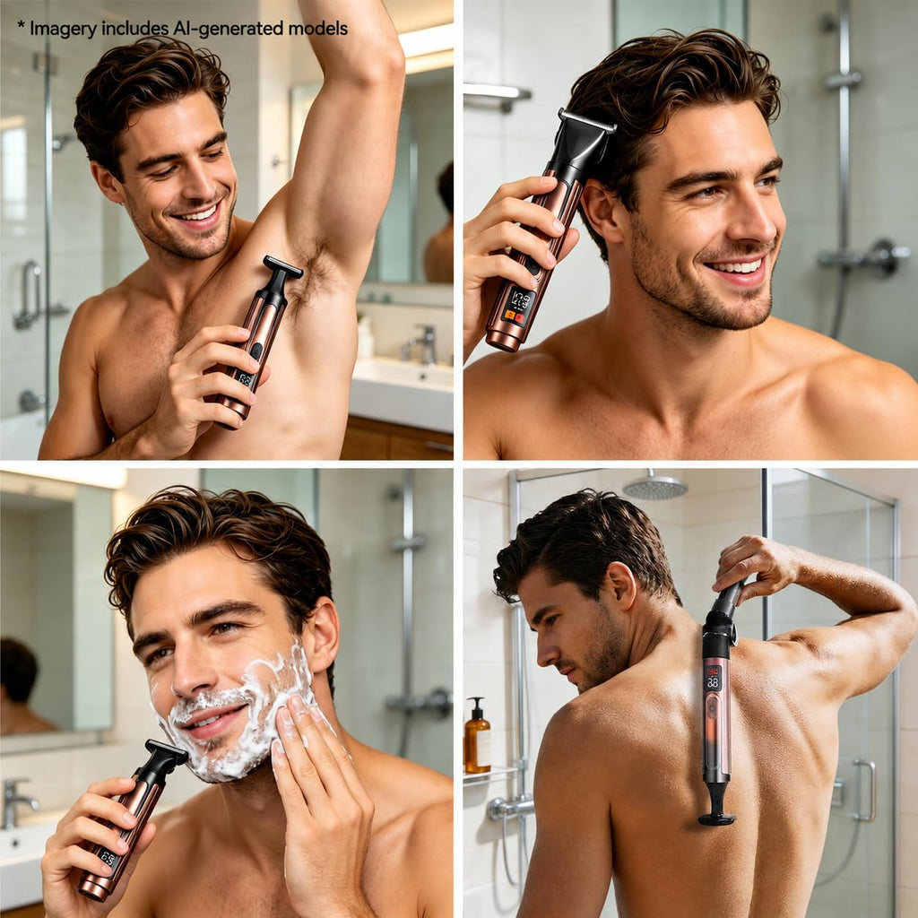 Back Shaver for Men Full Body，Back Shaver with Long Handle for Facial,Chin,Arm,Back,Groomer 4 in 1 Kit Pubic with Adjustable Body Trimmer Waterproof LED Display 1.5HR Fast Charging Travel Lock