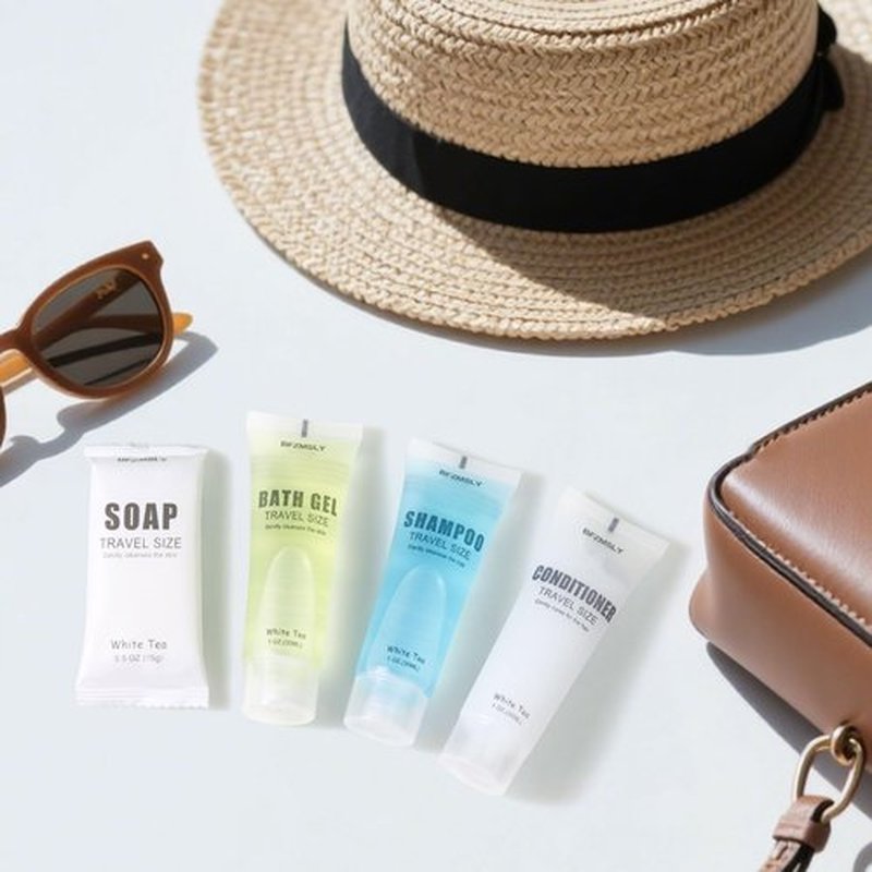 10 Sets Hotel Toiletries Set Bulk, 40 Pcs Travel Mini Bundle Amenities with Shampoo, Conditioner, Body Wash & Bar Soap - White Tea Scent - Guest Supplies for Airbnb, Motel, Hospitality
