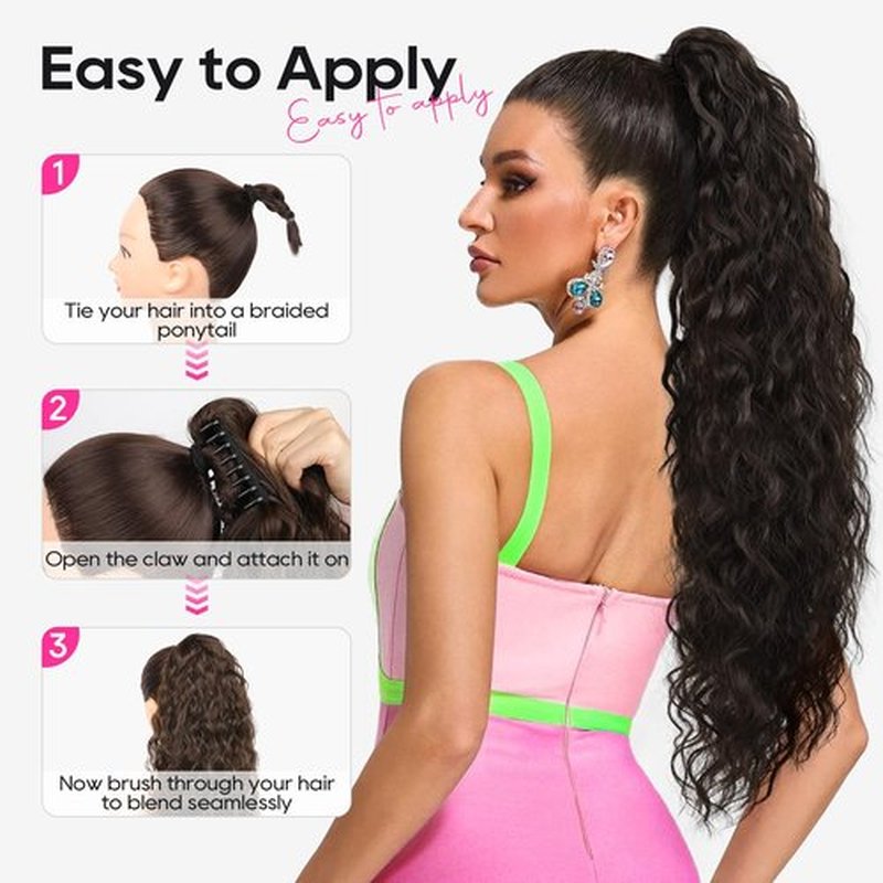 REECHO Ponytail Extension 30" Long Claw Clip Ponytail Extension for Women Curly Pony Tails Hair Extensions Clip in Synthetic Hairpiece for Women, Platinum Blonde