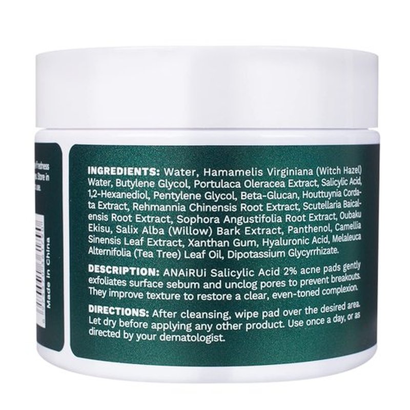 ANAI RUI 2% Salicylic Acid Face Cleansing Pads - Exfoliating Witch Hazel Wipes for Acne Relief | 80 Count