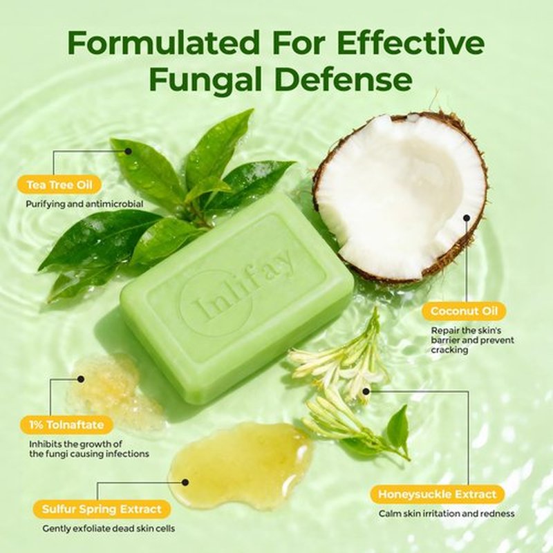 Inlifay Antifungal Soap Bar for Men: Anti Fungal Skin Soap for Athlete's Foot, Jock Itch, Ringworm - Tea Tree Fungus Soap for Active People Daily Body Cleansing