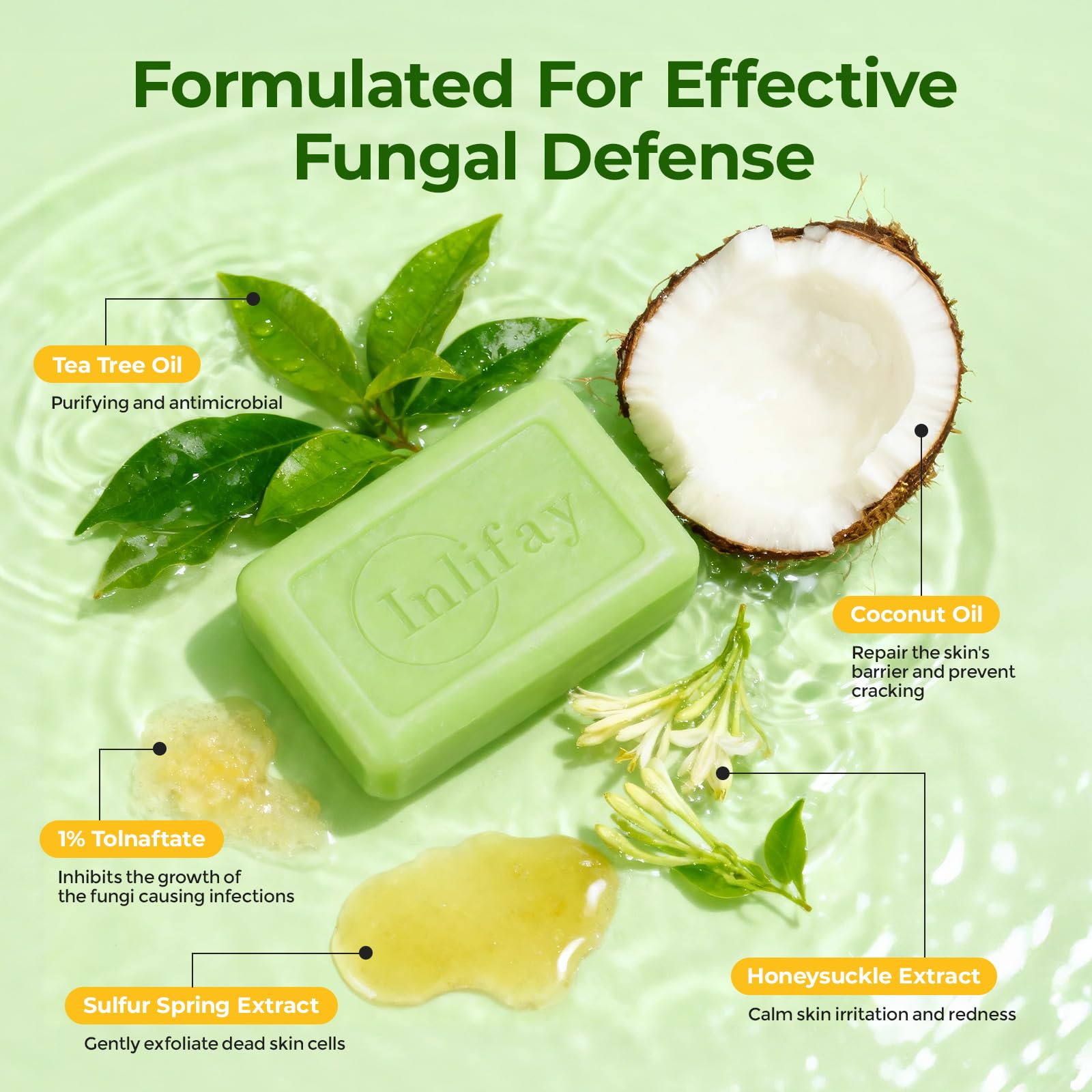 Inlifay Tolnaftate 1% Antifungal Bar Soap : Athletes Foot Ringworm Jock Itch Fast Itch Relief Tea Tree Oil Non-Greasy Anti-Fungal Bar Wash for Gym-Goers & Active Adults