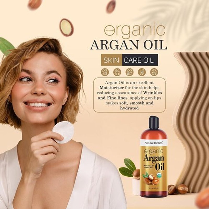 Natural Riches Organic Argan Oil - Deep Moisturizing Hair Serum for Dry & Damaged Hair | 16oz