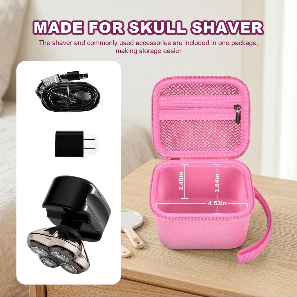 Case for Skull Shaver Electric Pitbull Pro Razor, Hard Travel Rotary Men Head Shavers Beard Trimmer Storage Carrying Box with Zipper Mesh Pocket for Men's Gold Pro Mustache Grooming Kit-Only (Pink)