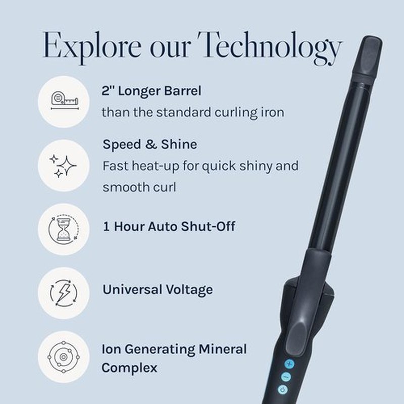 Bio Ionic Curling Iron - Long Barrel with Moisture Heat Technology | Versatile Curling Wand for All Curl Types