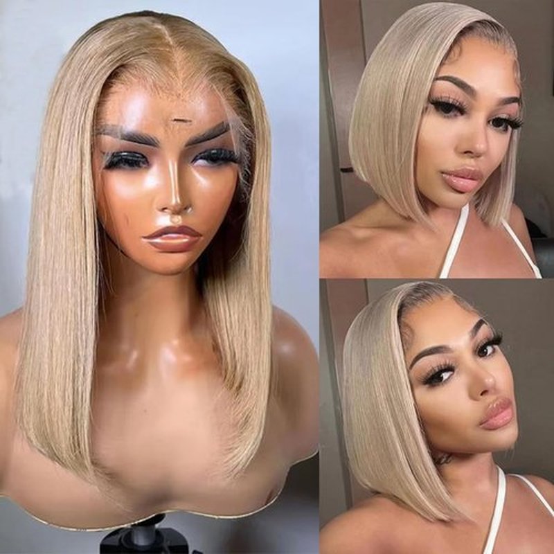 Munx Ash Blonde Bob Wigs Human Hair 180% Denstiy 13x6 HD Lace Frontal Human Hair Wig for Black Women Pre Plucked Straight Glueless Lace Front Short Bob Wigs 10 Inch