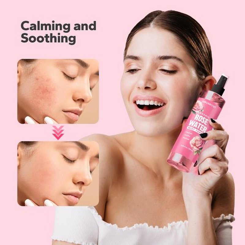SilkySecret Organic Rose Water Spray (8.45 Fl Oz), Rosewater Spray for Face & Hair, Rose Water for Skin Care