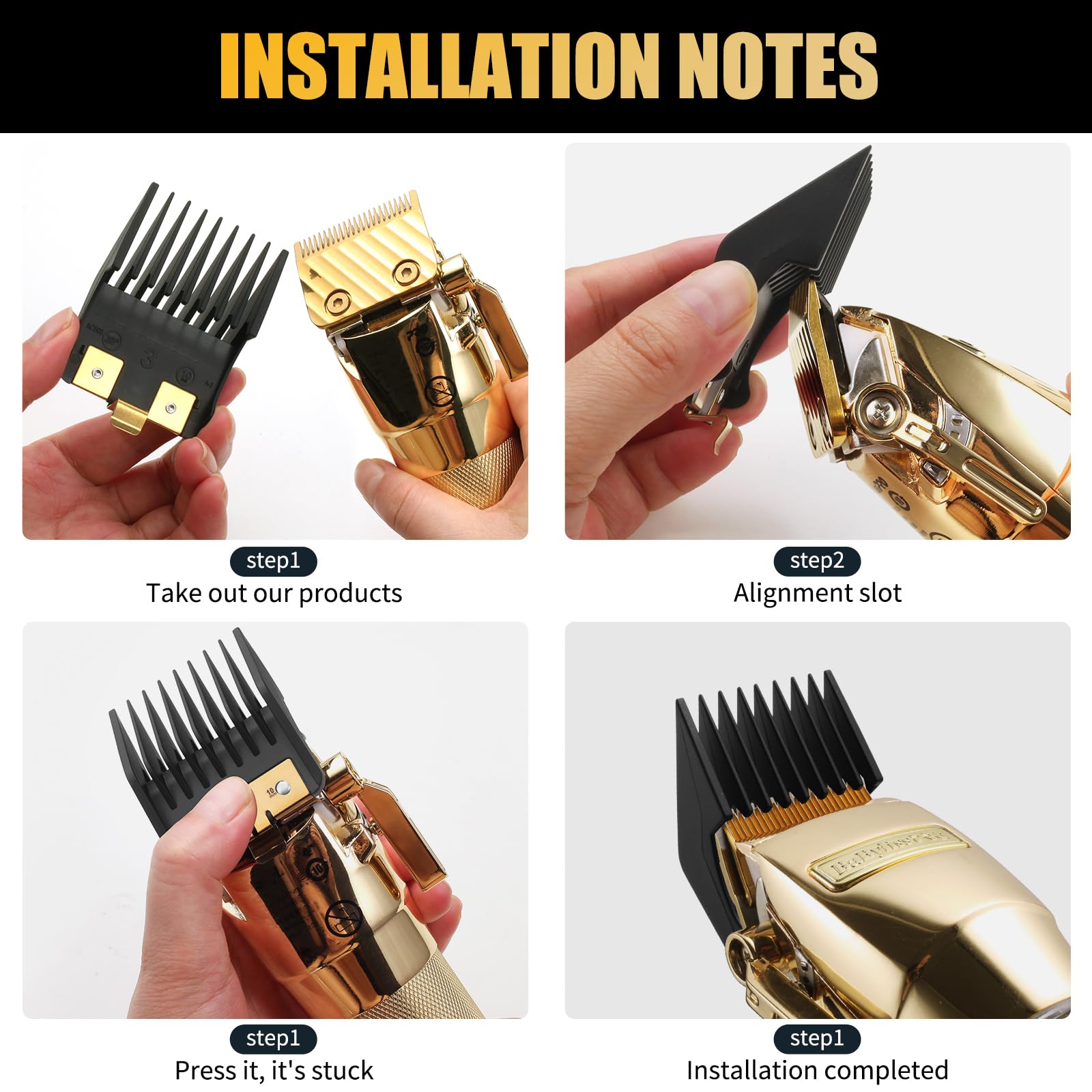 8PACK Premium Metal Clipper Guards Compatible with BaByliss Barberology FX825, FX870, FX880, and FX673, Trimmer Replacement Guards for Babyliss Clippers, Black