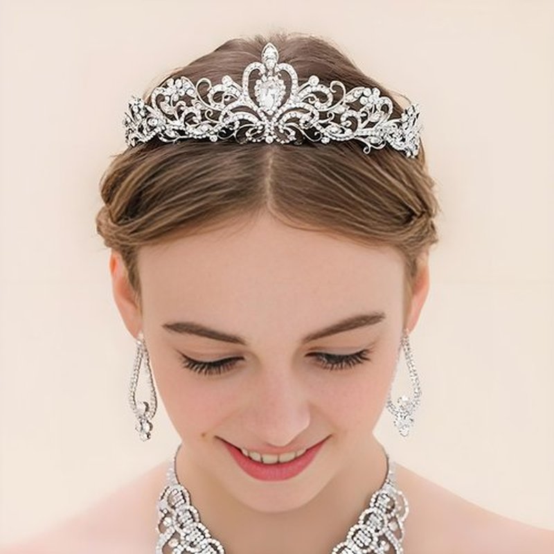 Princess Crown for Women, Crystal Queen Tiaras for Girls Bridal Hair Accessories Gifts for Birthday Wedding Prom, Bridal Party, Pageant, Halloween Christmas Costume (A#-Silver 4 Pcs)