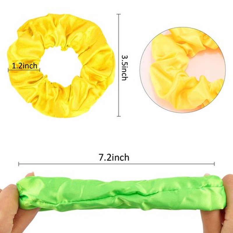 KICOSY 12 Pack Neon Scrunchies in 6 Colors - Satin Soft Hair Ties, Ideal for 80s/90s Looks, Glow Party & Daily Style