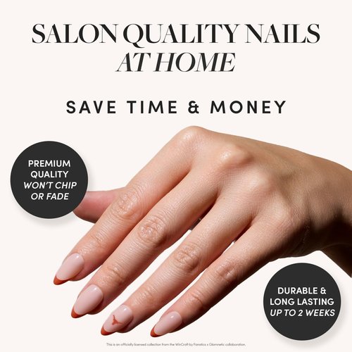 Glamnetic x Fanatics Press On Nails - Texas Longhorns | Short Almond Fake Nails, Collegiate Longhorns Orange French Tips, College Nails, Salon-Quality | 15 Sizes - 30 Nail Kit with Glue