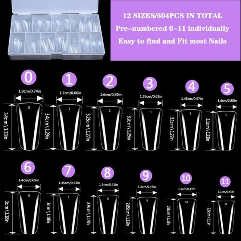 504PCS Full Cover Duck Nail Tips for Acrylic Nails Professional, Clear Duck Feet Fan Flare Tips, Extra Long Duck Tip Nails Press On Curved French Nail Extension Tips for Nail Salon with Box 12 Sizes