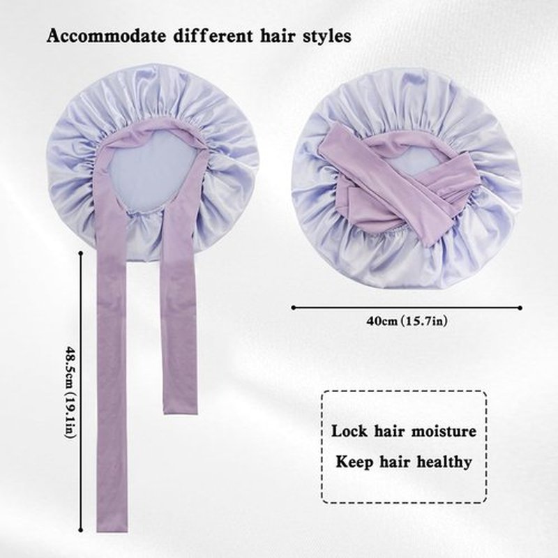 my novel things 3Pcs Satin Bonnet for Sleeping Women Large Adjustable Hair Bonnet with Tie Band Silky Sleep Cap with Ribbon for Women Natural & Curly Long Hair Anti Frizz, Soft Breathable(Pink/Purple)