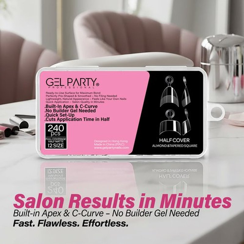 GELPARTY Soft Gel Half Cover Nail Tips - 240pcs Pre-Buffed Matte French Tips - No Filing Needed - Clear False Nails for Acrylic & Gel Extensions (12 Sizes)