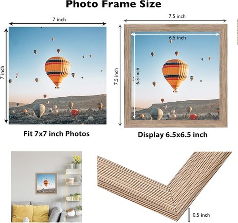 JCJMY 7x7 Picture Frame - Rustic Brown Wall & Tabletop Display | Shatter-Resistant Plexiglass