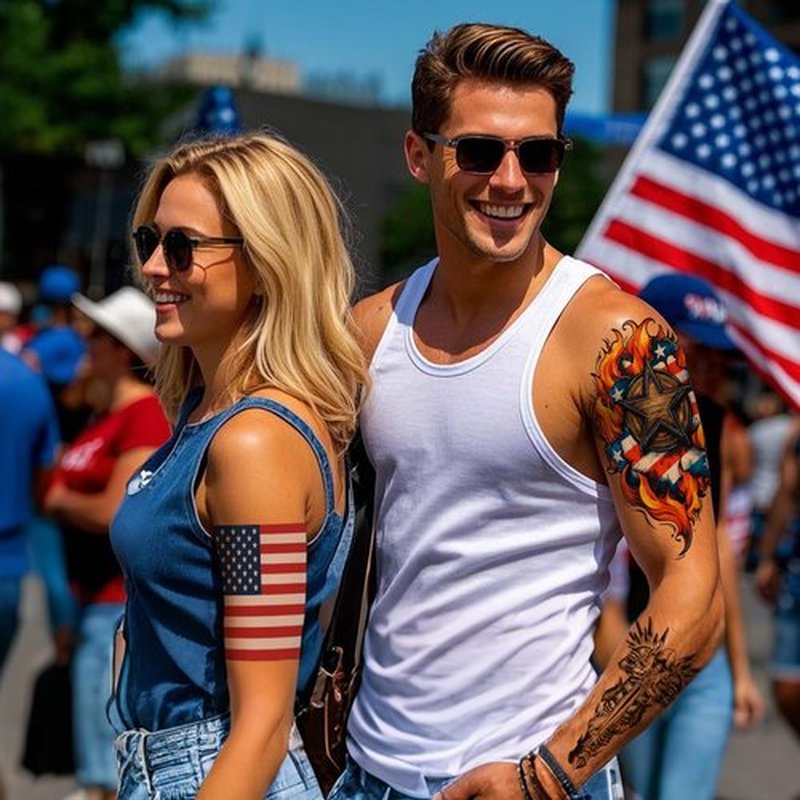 Aresvns 24 Sheets Temporary Tattoo for Adults,USA Eagle and Flag Device, 3D Military Lion Wolf Skull Totem Fake Tattoo, Fourth of July Memorial Day Labor Day Decorations Patriotic Tattoos