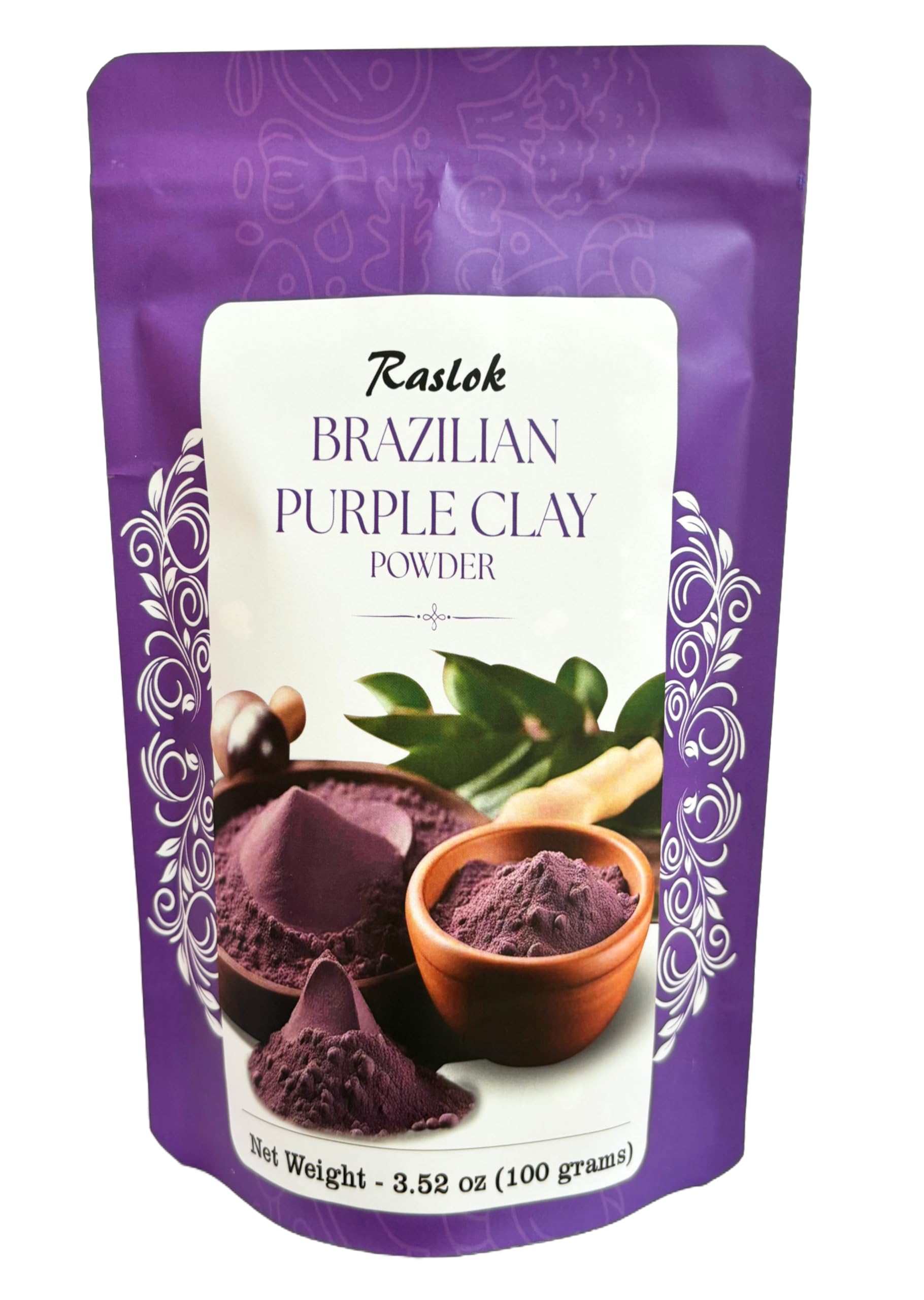 Raslok Brazilian Purple Clay | Facial Cleansing Mask | For making Masks, Creams, Scrubs, Body Wash and Soaps (3.52, Ounces)